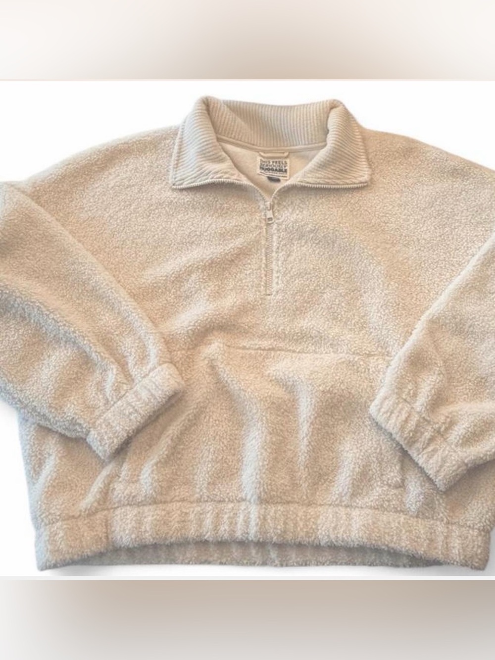 American Eagle Outfitters Cream Sherpa Half-Zip Pullover